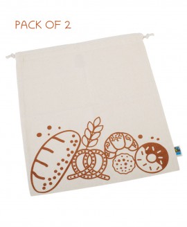 Pack 2 ΤΕΜ. Σακούλες ψωμιού με τύπωμα από 100% βιολογικό βαμβάκι 35x40cm