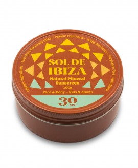 Sol de Ibiza Sunscreen SPF30, Φυσικό αντηλιακό Προσώπου & Σώματος - Χωρίς πλαστικό - Tin box 100g