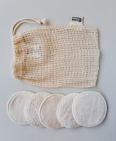 SET 5 Δίσκοι ντεμακιγιάζ (9cm) πλενόμενοι από 100% GOTS βιολογικό βαμβάκι (+ 1 Πουγκί) από