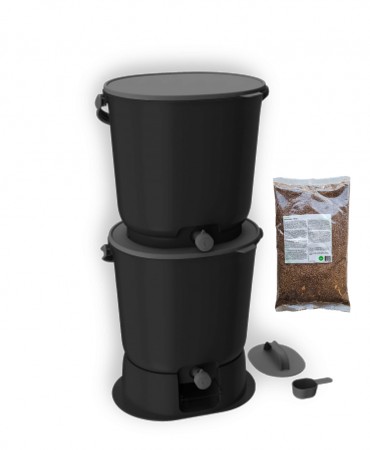 SET 2 Οικιακοί Κομποστοποιητές Bokashi Organko Essential, 15.3 L + Βάση + Πίτουρο 1Kg - Black	