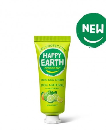 Bergamot - 100% Φυσική Αποσμητική Κρέμα Σώματος HAPPY EARTH (Σωληνάριο ζαχαροκάλαμου 40ml)