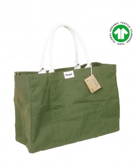 VENGA® Large organic cotton tote bag - Μεγάλη Τσάντα από βιολογικό βαμβακερό καμβά - Khaki green